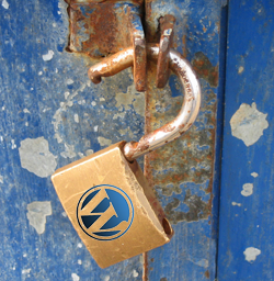 picture of an open padlock emblazoned with the WordPress logo