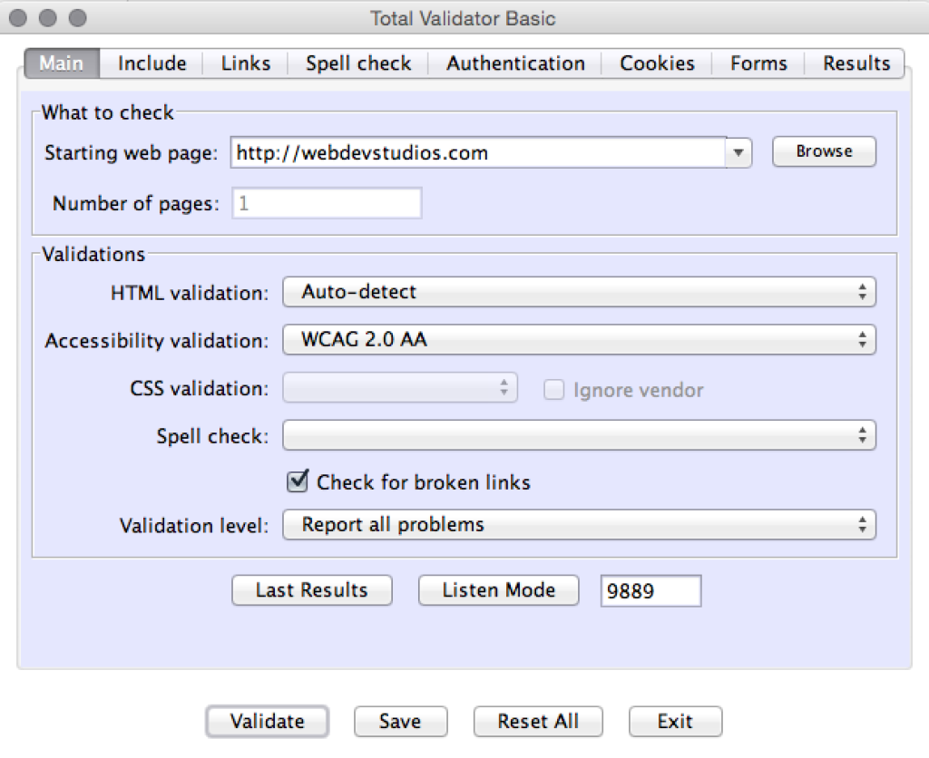 Screenshot of Total Validator Basic