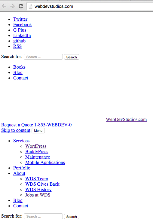 Screenshot of what webdevstudios.com might look like to a screen reader