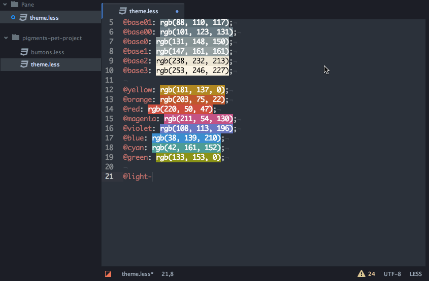 Pigments package for Atom editor