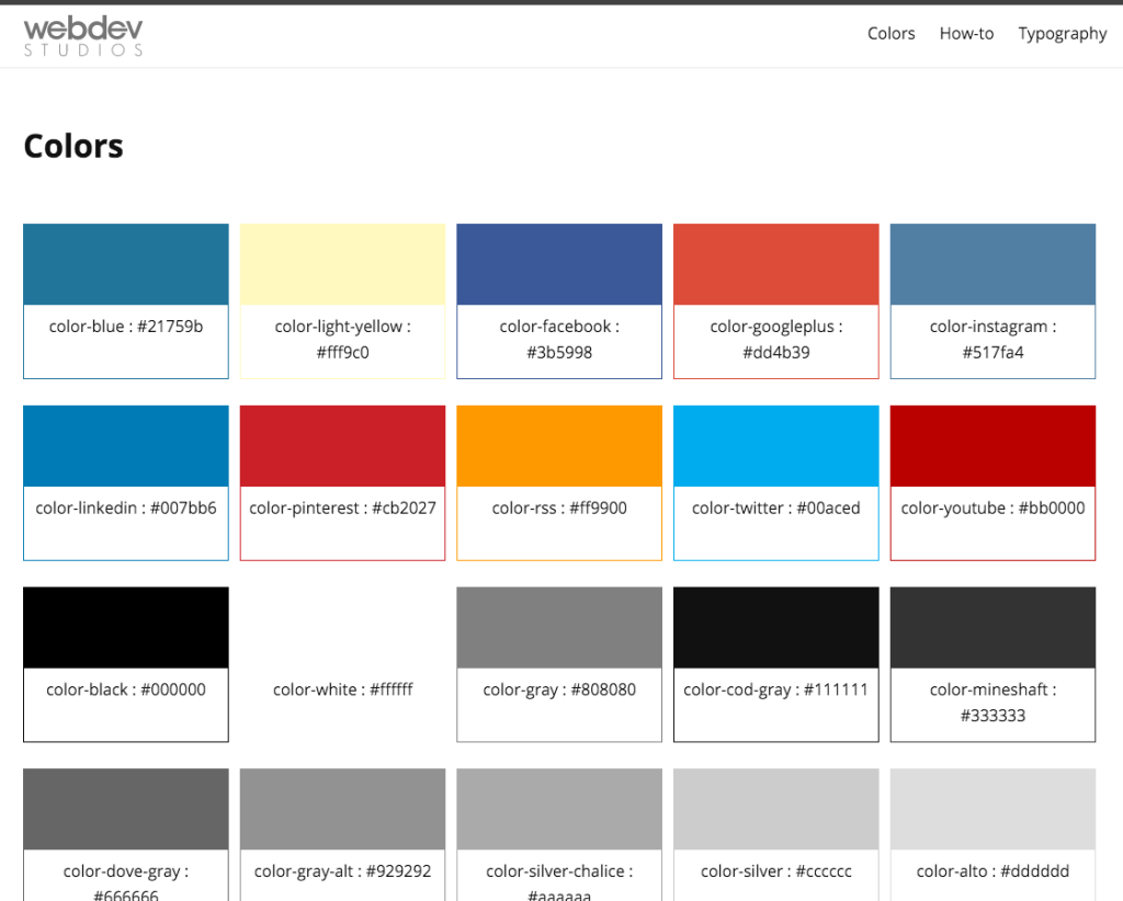 wd_s Pattern Library Color swatches page screenshot