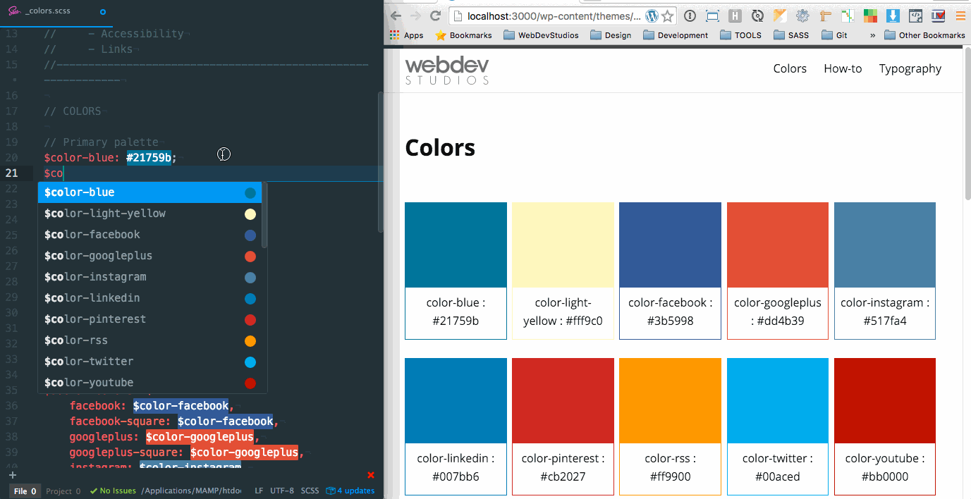 Example of Pattern Library color swatches edit