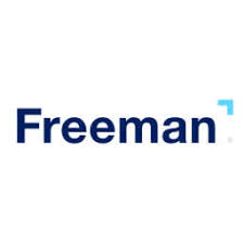Freeman logo blue letters and blue flourish