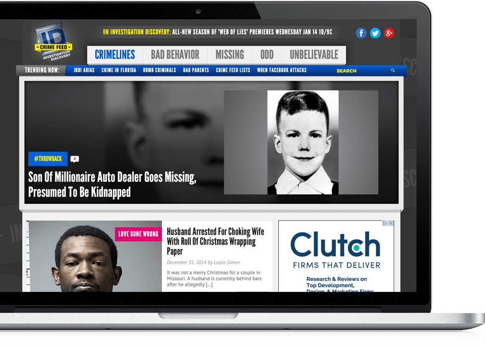 Crimefeed site as seen on laptop