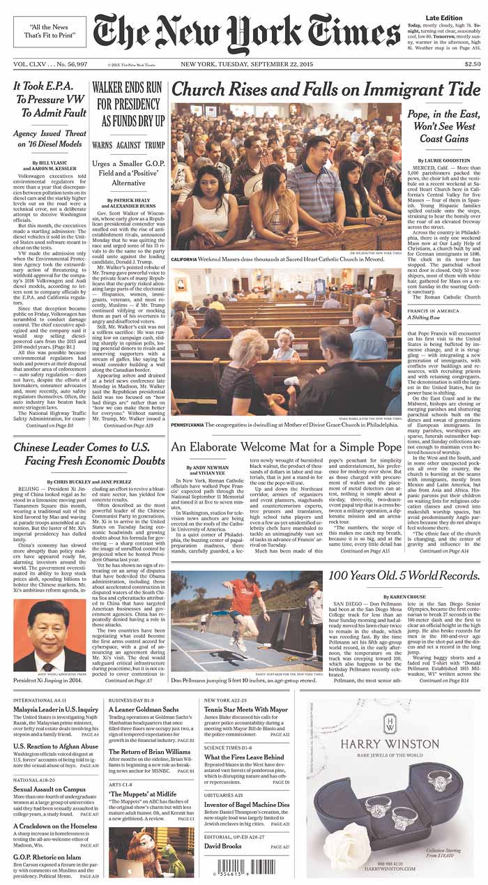 Front Page of No.56,997 New York Times