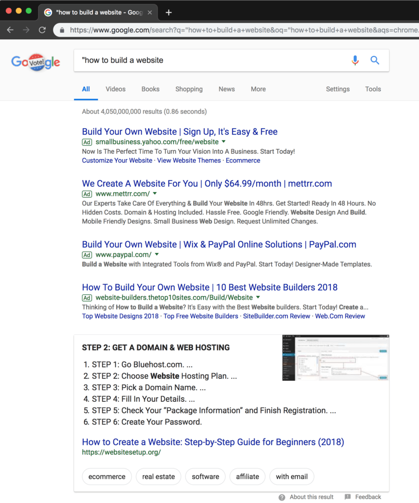 Web search results for how to build your own website