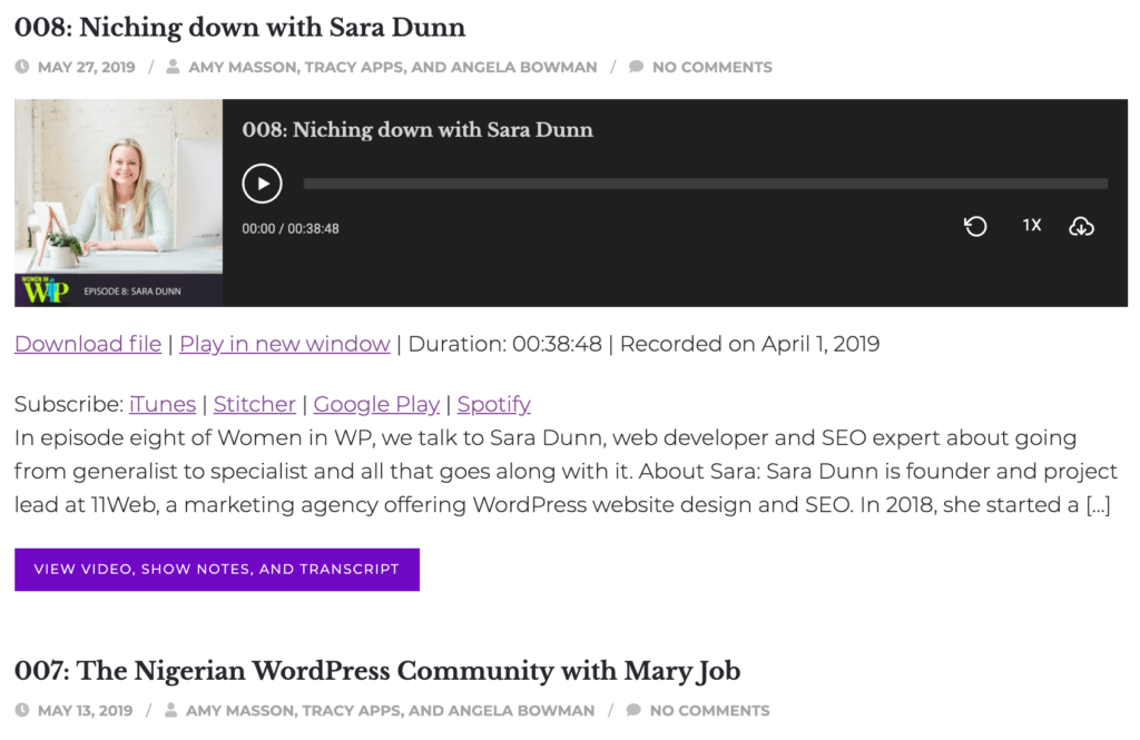 Women in WP latest Podcast with Sara Dunn
