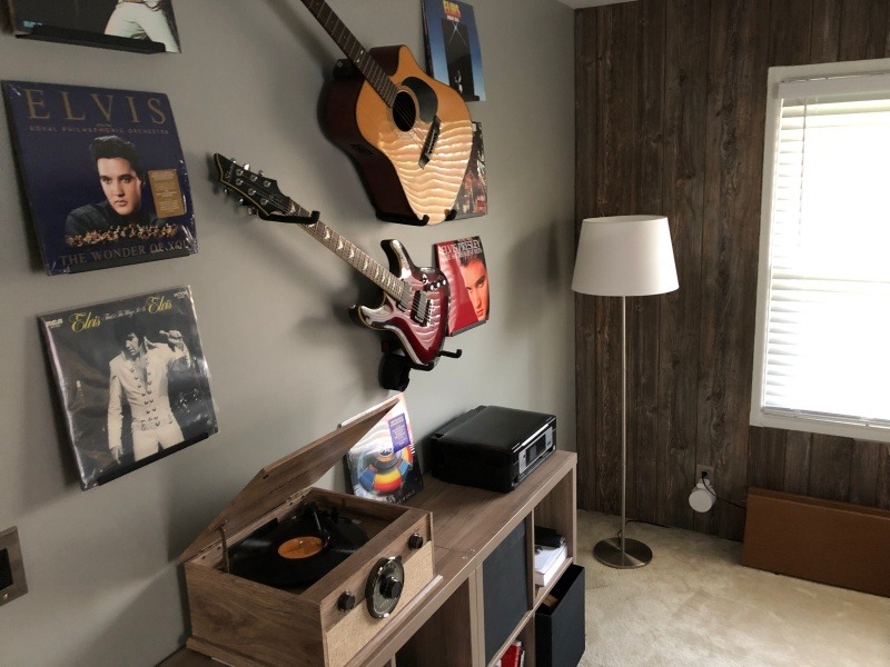 Wall mounted records and guitars