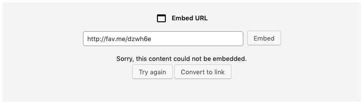 Block Editor error saying "this content could not be embedded"