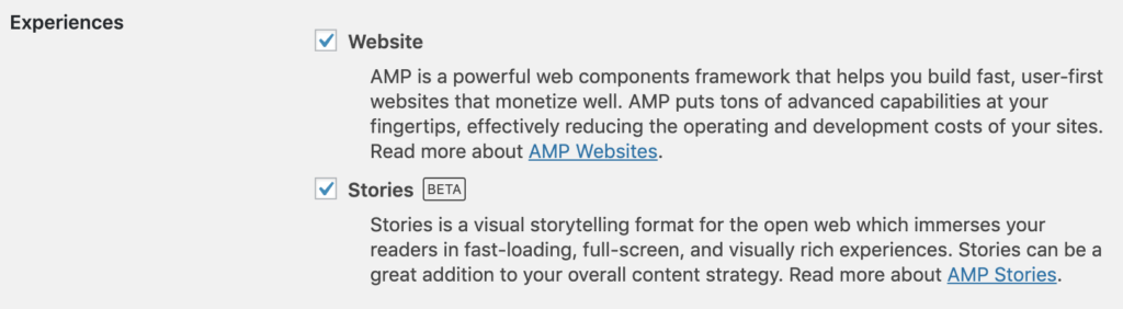 A screenshot of the two AMP experiences