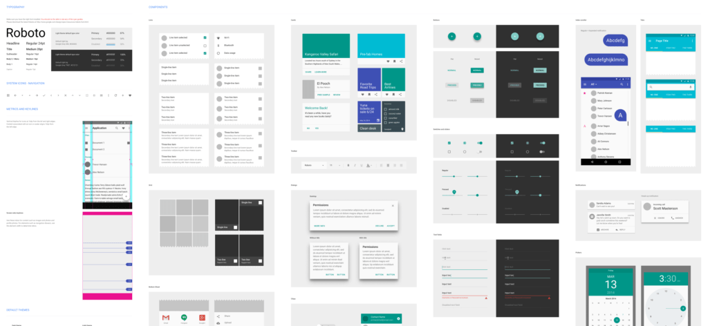 A screenshot of the material design system by Google.