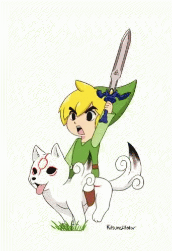 Animated gif of Link from Legends of Zelda riding a dog.