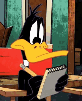 Animated gif of donald duck taking notes.