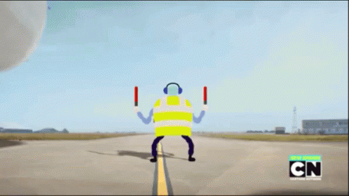 This is a GIF of an animated, digital cartoon character directing street traffic to the right and to the left.