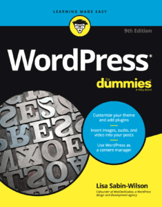 This is the front cover of the book WordPress for Dummies, 9th Edition, written by Lisa Sabin-Wilson, COO and Co-Founder of WebDevStudios.