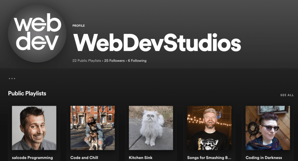 This is a screen shot of the WebDevStudios Spotify profile.