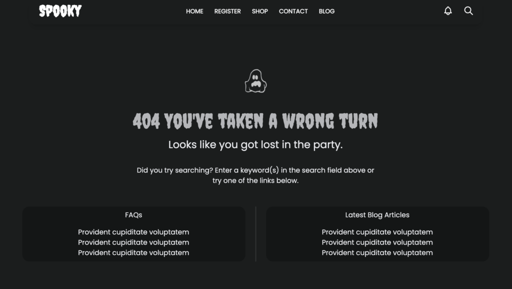 spooky 404 page
