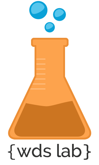 This is an image of an orange beaker with the words, "WDS Lab," beneath it.