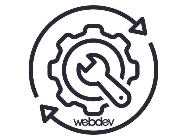 This is a graphic image of a wrench inside a gear inside two arrows making a circle with the WebDevStudios logo to represent website maintenance and support.