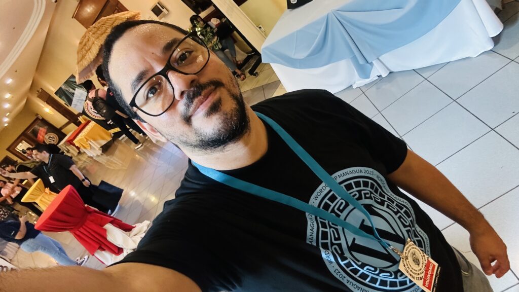This is a selfie style photo of Project Manager Leo Torres at WordCamp Managua 2023.