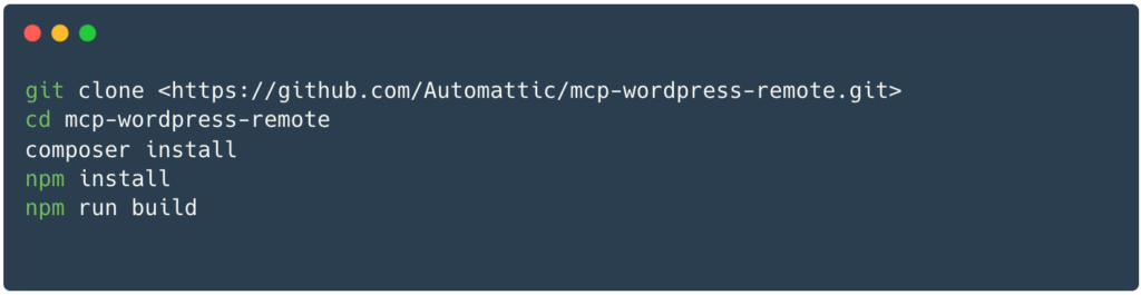 Bash Code fro Installing mcp-wordpress-remote